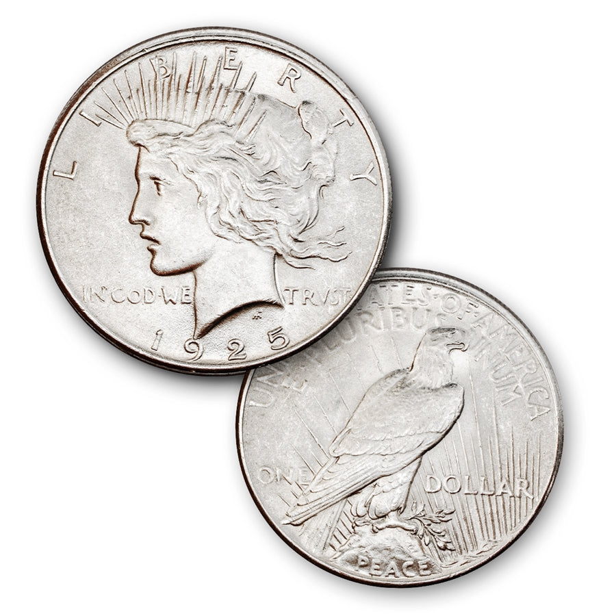 1925 Peace Dollar uncirculated representative image; random year 1922–1925